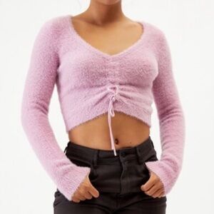 Women's Pink V-Neck Ruched Sweater Top